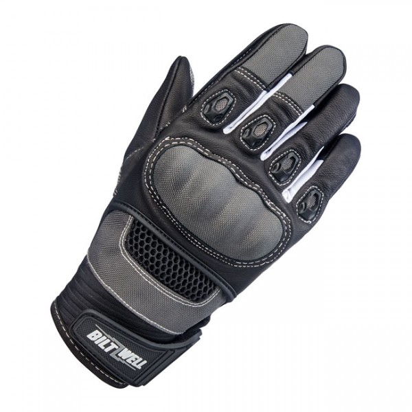 Biltwell Bridgeport Motorrad Handschuhe Grau Schwarz Größe L CE geprüft