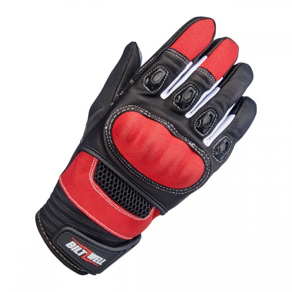 Biltwell Bridgeport Motorrad Handschuhe Rot Schwarz Größe XL CE geprüft
