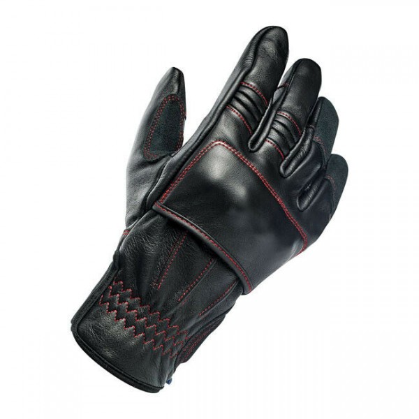 Biltwell Belden Motorrad Handschuhe, Leder, schwarz-rot, Größe M CE geprüft!