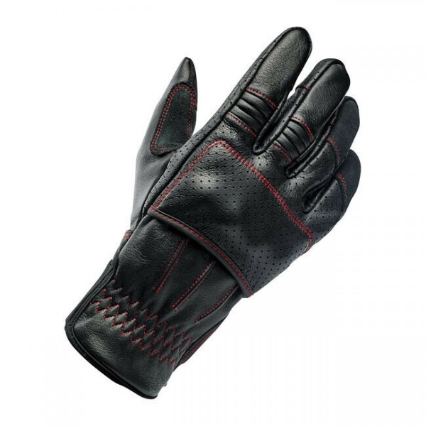 Biltwell Borrego Motorrad Handschuhe, Leder, schwarz-rot, Größe L CE geprüft!