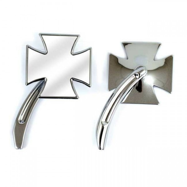 1 Paar Spiegel Malteser Kreuz, Chrom, für Harley-Davidson