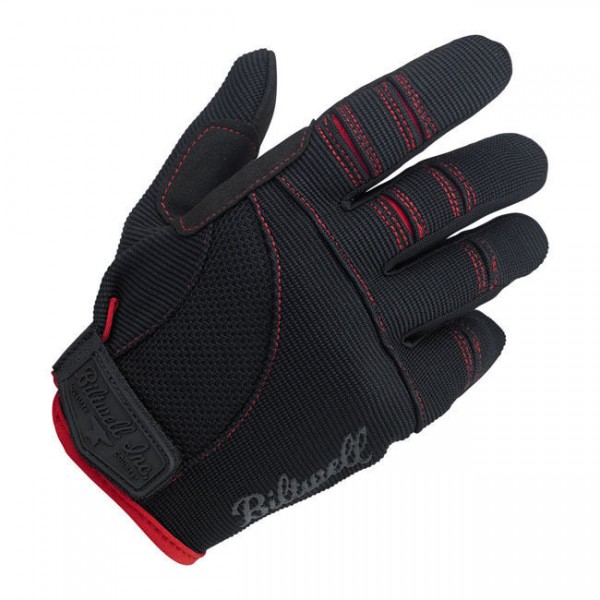 Biltwell Moto Gloves, Motorrad Handschuhe, Schwarz / Rot Größe XS