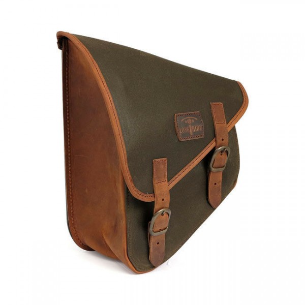 Longride Schwingen Satteltasche aus Waxcotton Khaki für Harley-Davidson Softail