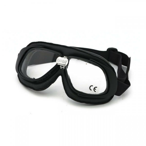 Bandit Classic Goggle, klare Linse, Motorradbrille, Leder, black, für Jethelme
