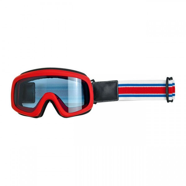 Biltwell Overland Goggle, Motorradbrille, rot-weiß für Jethelm, Antibeschlag