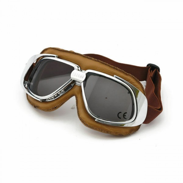 Bandit Classic Goggle, smoked Linse, Motorradbrille, Leder, braun, für Jethelme