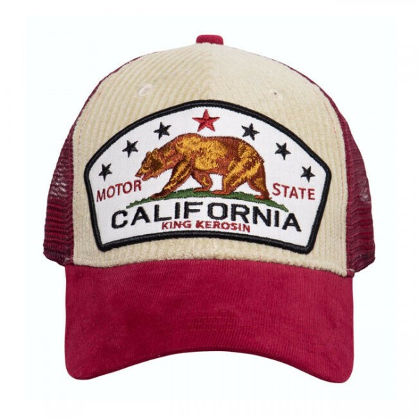 King Kerosin California Cord Trucker Cap Beige / Rot